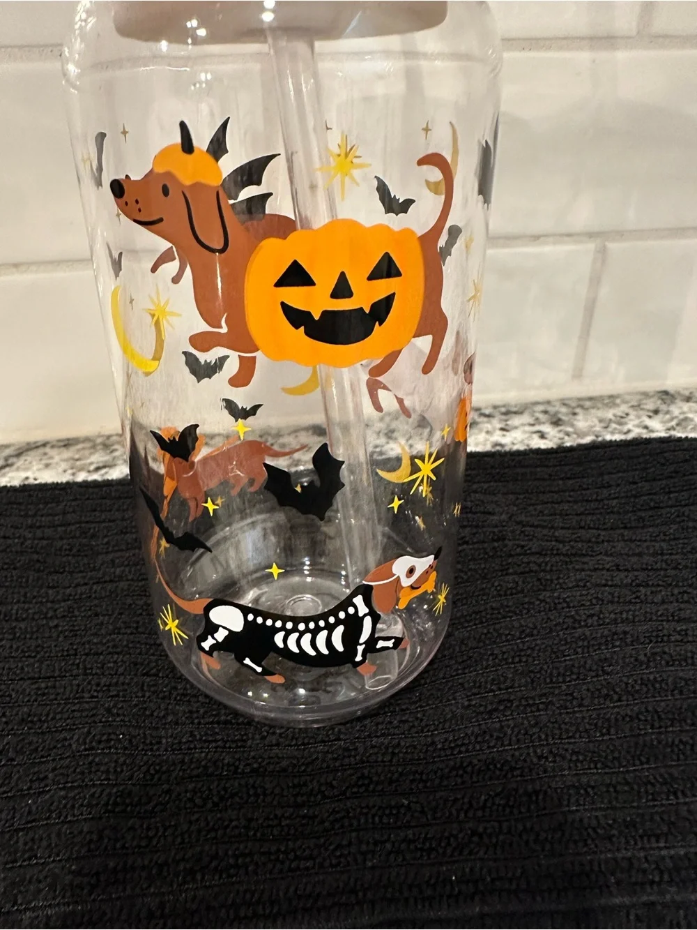 Halloween Dog & Pumpkin Plastic Canister with Bamboo Lid